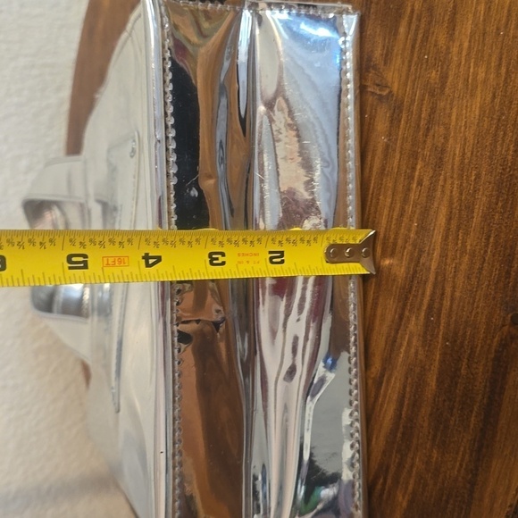 Victoria's Secret Silver Metallic SMALL tote Bag RED satin interior Mod & Sassy! - Picture 12 of 12